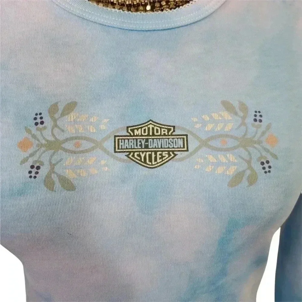 HARLEY Davidson long sleeve lace panel tie dye tee. Size small